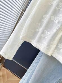 女士蝴蝶网眼长袖单排扣薄款夹克 - 白色 - 查看 5