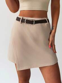 Firerie 女士优雅办公室装、时尚通勤装、休闲日常卡其色高腰超短裙裤、海滩装、机场装 - 卡其色 - 查看 6