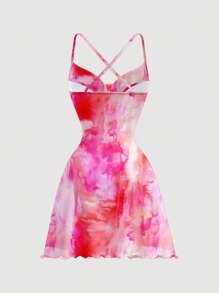 SHEIN MOD Váy ngắn dây mảnh họa tiết trừu tượng màu hồng tối giản giản dị, kỳ nghỉ hè - Nhiều màu - Xem 2