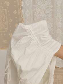 SHEIN MOD Fustă elegantă pentru femei, culoare solidă, cu dantelă, talie cu șnur, vară, absolvire pentru femei, ziua de naștere pentru femei, femeie în vacanță, plajă pentru femeie, vară pentru femei, petrecere la ceai, albă elegantă, fustă albă de absolvire, concert pentru femei, boho chic, complet albă pentru femei, dantelă, șnur - alb - Vizualizare 7