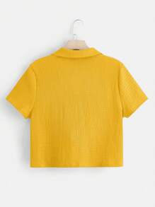 SHEIN EZwear 大码休闲纯色针织 T 恤 - 黃色 - 查看 2