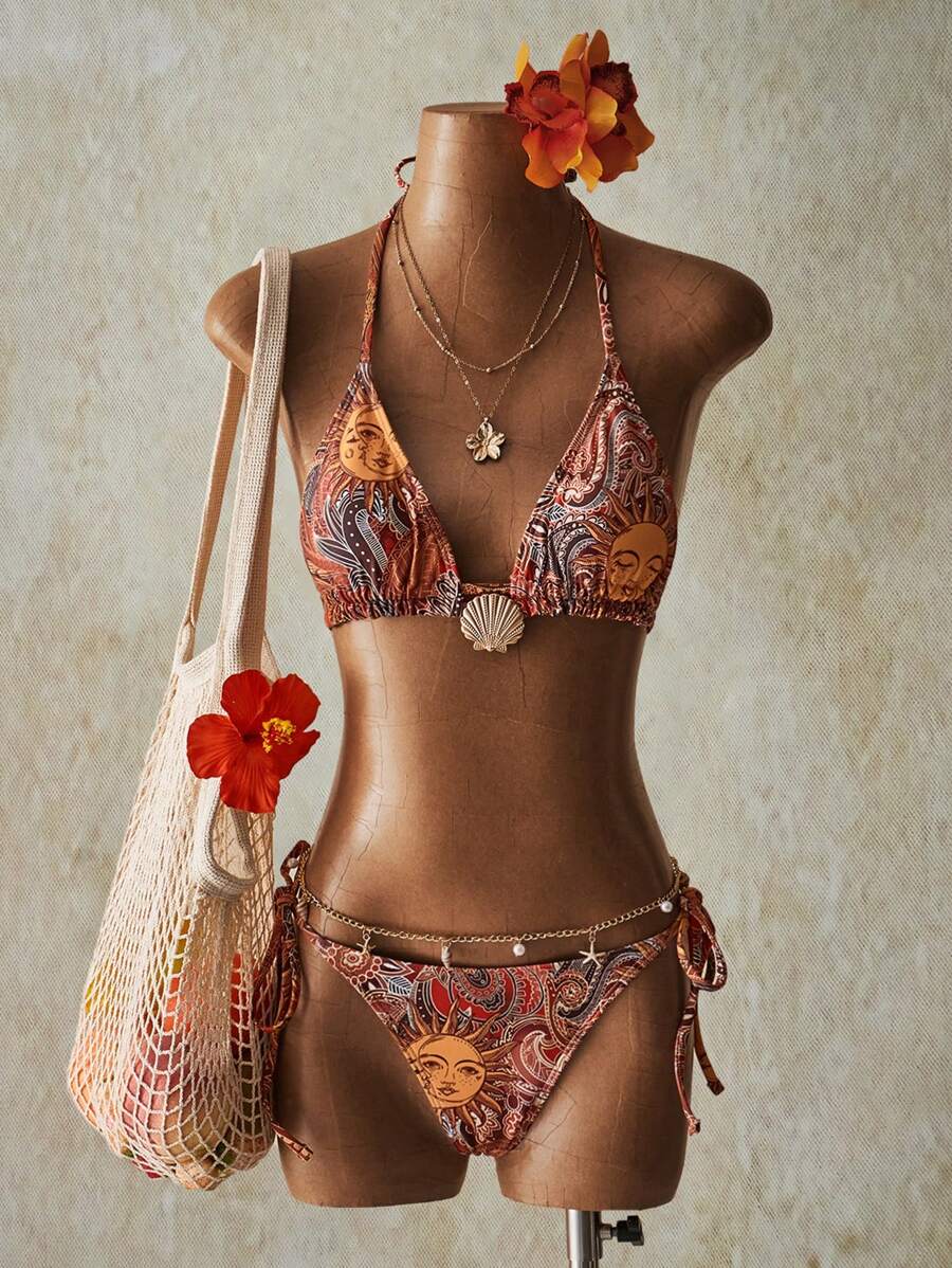 SHEIN ICON 2pcs Tropical Boho Beach Paisley Print Swimsuit Set For Vacation & Beach, Y2k Clothes Women, Western Wear Women