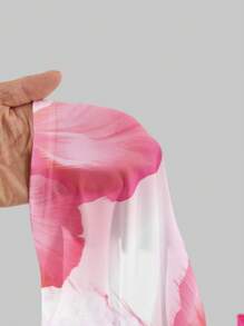 Aloruh Pink Hibiscus Flower All Over Print Draped Neck Women's Casual Summer Vacation Music Festival Long Dress Hibiscus Dress Floral Dress Resort Wear Scarf Dress 3d Floral Dress Suitable For Going Out Chic Dress - Multicolor - View 7