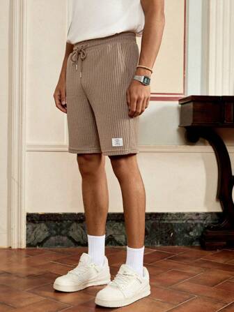 SWAVVY Herren Shorts mit Kordelzug an der Taille, Buchstaben-Patches, einfarbig, Lässig, Vacation Shorts, als Geschenk für Ehemann oder Freund