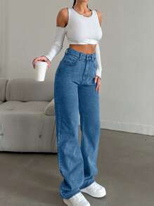 SHEIN Tall 雪洗高腰直筒牛仔裤，适合高个子