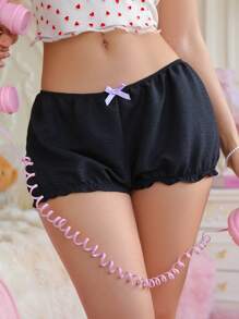 PetitDoll Pantalones farol con volantes en la cintura y decoración de lazo - Short de seguridad para mujer