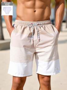 Manfinity Swimmode Shorts de baño de hombre con cordón y estampado de vacaciones en la playa
