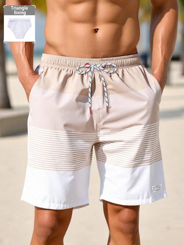 Manfinity Swimmode Shorts de baño de hombre con cordón y estampado de vacaciones en la playa