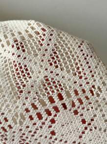 Dazy Plus Blusa blanca holgada de manga larga con cuello de encaje transparente, ropa de vuelta al colegio para tallas grandes - Albaricoque - Ver 8