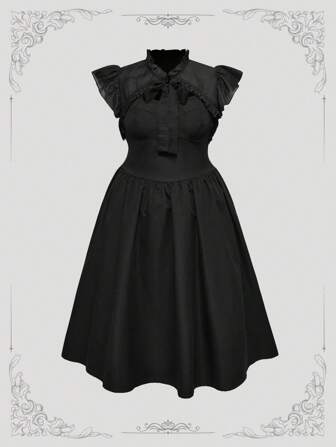 ROMWE Avant Ensemble deux-pièces robe tube pour femmes grandes tailles avec floral élégant vintage + couvre-tout à cordon de serrage