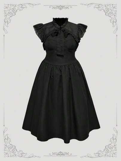 ROMWE Avant Vintage Blumen Elegantes Set mit Trägerlosen Kleid in Große Größen + Zugbänder Cover-Up Zweiteiler