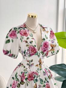 SHEIN Clasi Plus Size Summer Elegant Floral All Over Print Dress - Multicolor - View 5