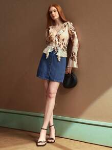 Selenza 女式单扣休闲百搭短款牛仔迷你裙