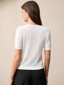BizChic 2025 Spring/Summer New Arrival Women's Round Neck Casual/Work Jacquard Button Placket Knitted Cardigan - White - View 6