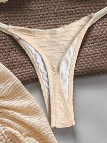 Swim Chiccia Set de costume de baie cu decor cu stele de mare, cu textura, fără bretele, 3 buc, haine de plajă sexy