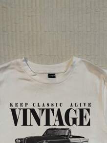 Attitoon Áo thun nữ tay ngắn cổ tròn ôm dáng, mỏng nhẹ, thích hợp mặc mùa hè, in hình xe hơi cổ điển, trở lại trường học - trắng - Xem 5