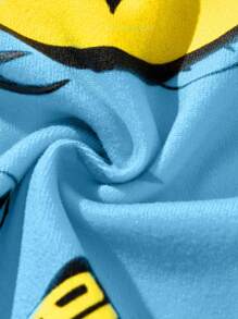 BATMAN X SHEIN 85th Young Boys' Cartoon Full Graphic Print Elastic Knit Round Neck Top & Pants Tight Pajamas