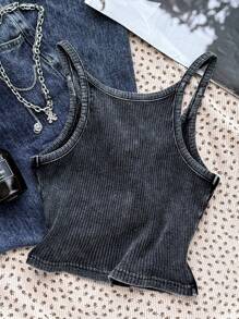 SHEIN 女童背心和吊带背心，夏季街头休闲棉质修身背心 - 灰色 - 查看 2