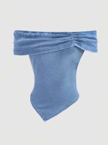 Girlism 青少年女孩时尚休闲柔软度假风格露肩针织牛仔上衣，适合青少年女孩服装，女童服装日常服装和青少年女孩夏季和春季服装