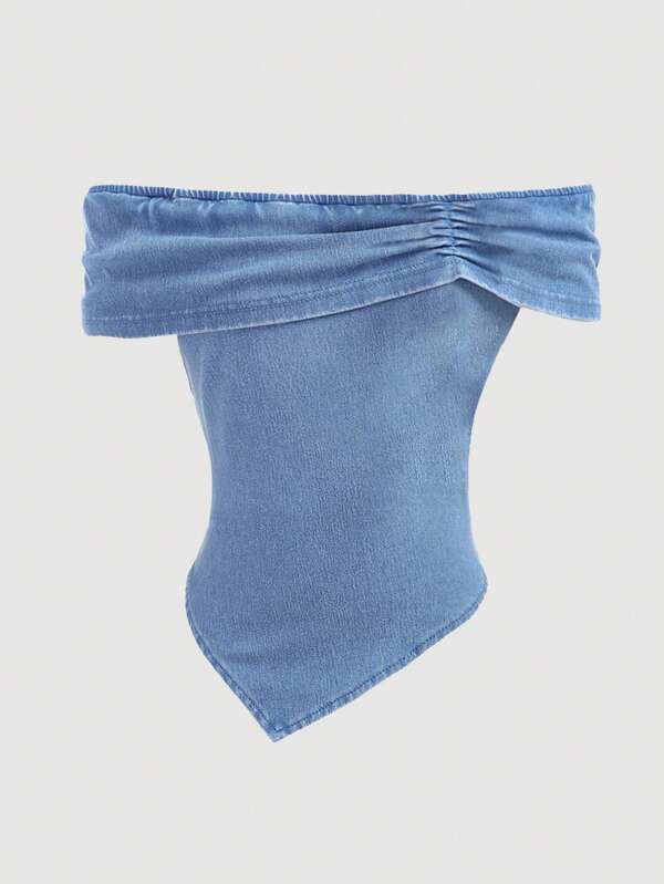 Girlism Tween Mädchen Fashion Casual Soft Vacation Style Off-Shoulder Strick-Jeansoberteil für Tween Mädchen-Kleidung, Mädchenkostüm, Alltagskleidung und Tween Mädchen-Sommer- und Frühlingskleidung