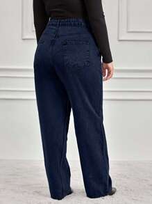 RueChic 100%Cotton Women's Plus Size Straight Leg Jeans - Dark Wash - View 2