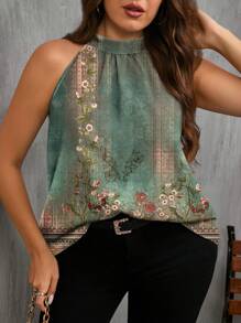 EMERY ROSE Übergröße Damen Vintage-Stil Blumen Grafik Off-Shoulder Casual Camisole Shirt - Verschiedenfarbig - Übersicht 1