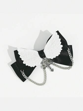 Anime Épingles à cheveux avec chaîne décorative en forme de croix style gothique noir. Accessoires mode polyvalents pour les occasions casual, les vacances, les fêtes, les sorties et les photos