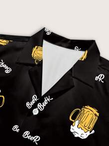 Manfinity Chillmode 男士啤酒印花休闲图案衬衫，男友礼物 - 彩色 - 查看 7