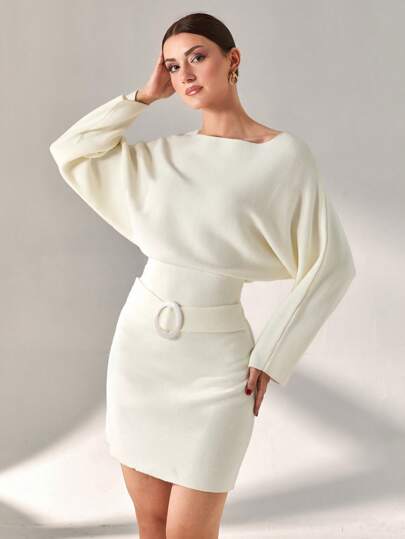 CLARA VERO Robe pull d'hiver pour femme blanche