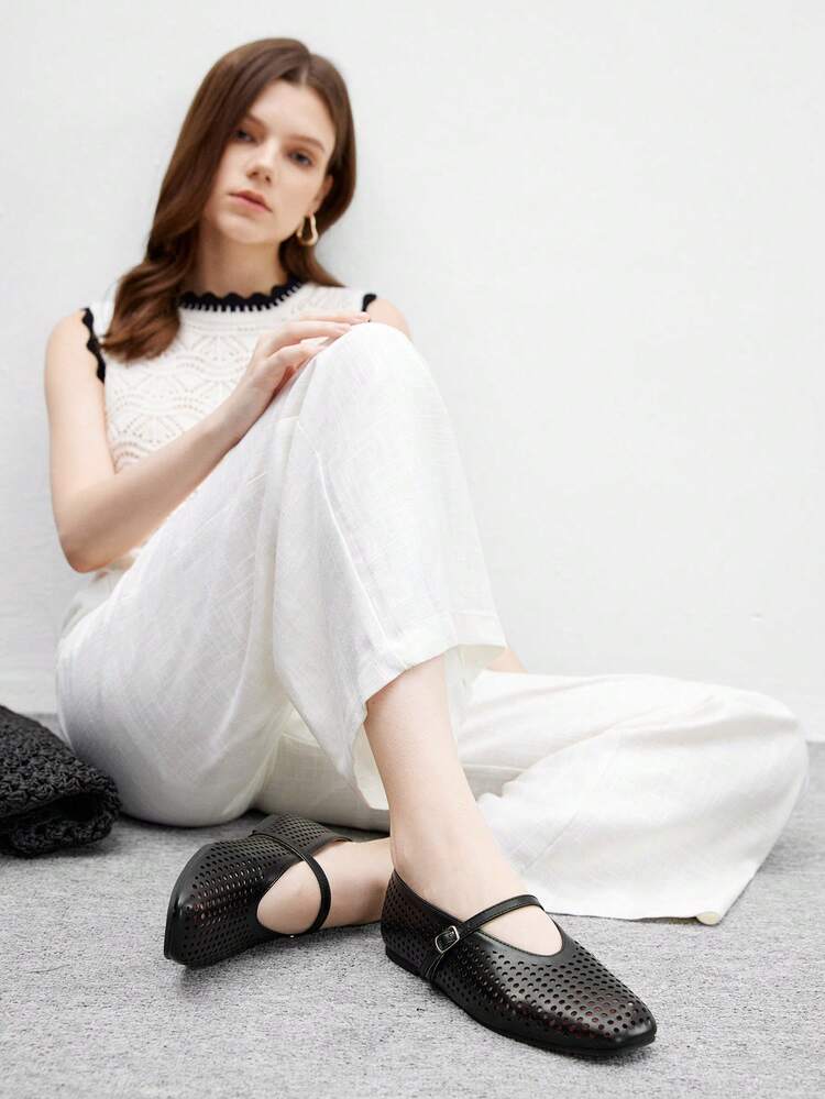 CUCCOO BIZCHIC Laser Cutout Square Toe Flat Women Loafers
