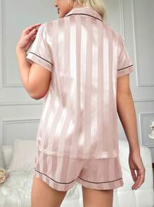 CoupledUp Conjunto de pijama corto de mujer con mangas cortas y ribete de satén de unicolor, ideal para vacaciones