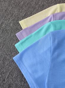 SHEIN Unity 4 件套休闲百搭纯色短袖 T 恤、基本款上衣 - 彩色 - 查看 4