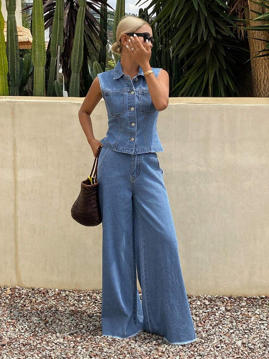 DAZY Women Denim Two Pieces Outfits - Blue - View 1