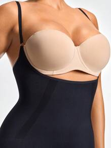 SHAPORA 纯色细肩带露背紧身无袖连体衣 - 黑色 - 查看 7