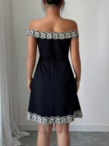 Elenzga Women Off Shoulder Dress, Fashionable Suitable For Summer - Black - View 2