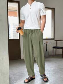 Manfinity VCAY Pantalones de tiro recto y casual con cordón en la cintura para hombres