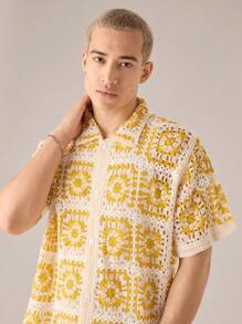 SWAVVY 男士针织休闲宽松短袖针织衬衫，适合学校，秋冬