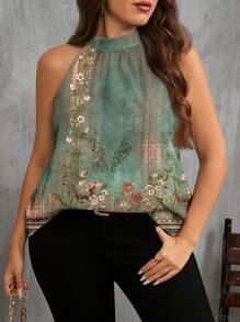 EMERY ROSE Übergröße Damen Vintage-Stil Blumen Grafik Off-Shoulder Casual Camisole Shirt - Verschiedenfarbig - Übersicht 3