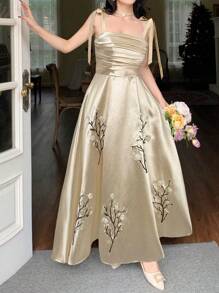 Feyla Women Embroidery Decor Elegant Long Dress