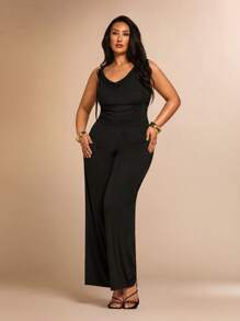 SHEIN BAE Damen Große Größen Eleganter High Street Resort Strickanzug, Schwarz, Sommer, Zweiteiler für Frauen, 2-teiliges Set für Frauen, Urlaubsoutfits für Frauen, Strandoutfits für Frauen, Damenkleidung in Große Größen, Ausgeh-Oberteile für Frauen