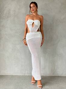 Aloruh Vestido ultra largo para mujer, elegante para el verano - Blanco - Ver 1