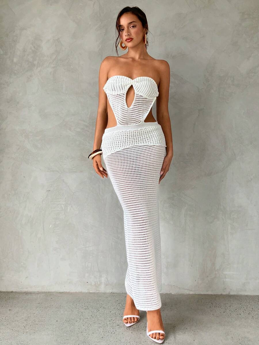 Aloruh Vestido ultra largo para mujer, elegante para el verano - Blanco - Ver 1