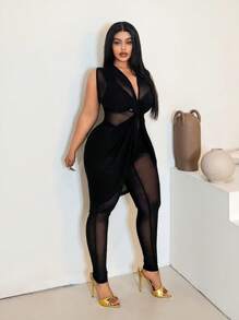 Maweii بدلة قفزة مثيرة مقاس كبير مع تصميم ملتف يتشابك