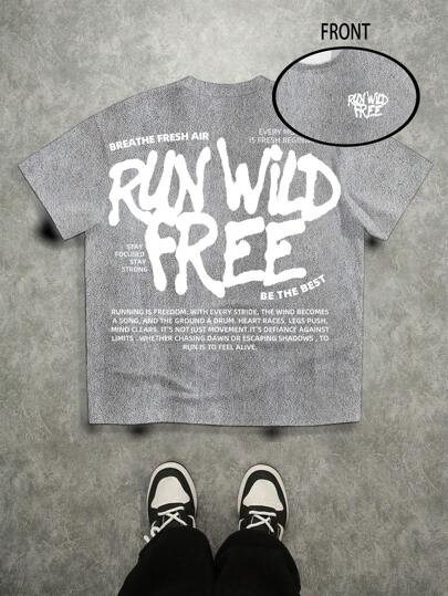 Manfinity Roghcode 大码男士街头风格花卉和文字印花宽松T恤