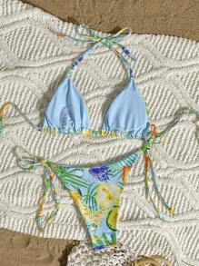 Swim Mod Y2K 夏日清凉水果热印花比基尼套装