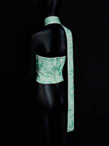 SHEIN ICON Regata Camisole com Recortes de Paetês, Bordados, Pérolas Falsas e Zíper Nas Costas + Adornos de Fita para Férias de Verão, Estilo Boho Vintage, Fashion, Brilho e Brilho para Festas - Verde Menta - Visão 7