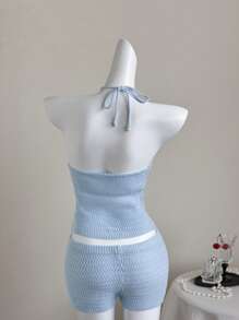 Elamini Set de 2 piezas Jersey + Pantalón corto de mujer con adorno de estrella de mar, apropiado para uso diario, vacaciones y citas