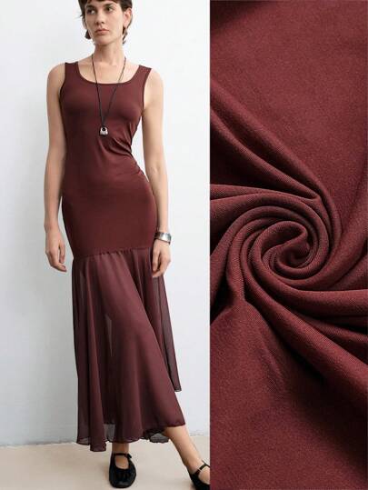 Aalyst Vestido elegante, de moda, casual, cómodo, encantador, de vacaciones, retro, de alta gama, sin mangas, con tirantes, de ajuste ceñido, con empalme y bajo de malla fluida de unicolor para mujer