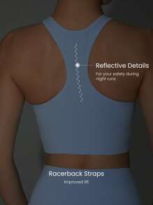 GLOWMODE FeatherFit™-Sculpt Glow Hard Compressive Reflective Back Removable Cups Racerback Active Crop Top Sports Bra Medium Impact Running Jogging Workout Gym Training Active