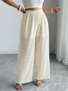 Elenzga Plus Size Women Elegant Textured Drawstring Pants Fall Cloth For Women - Apricot - View 5